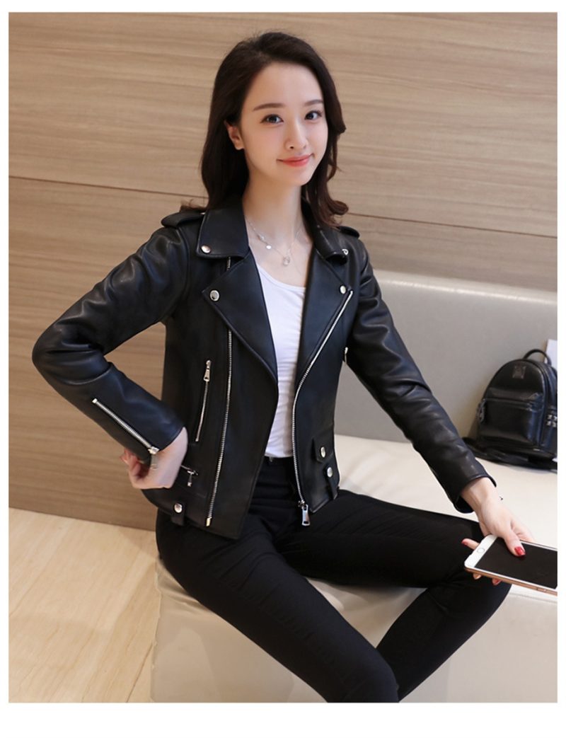 Women Cool Slim Fit Faux Leather Jacket Long Sleeve Zipper Fitted Coat Fall Biker PU Leater 2024 Classic Motorcycle Suit Jackets - Image 7
