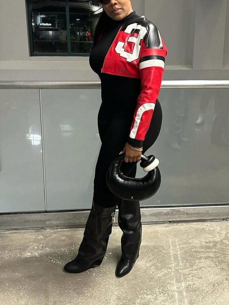 2025 Women's Faux Leather Jacket Short Red Coat Zipper Bomber Jacket Edgy Motorcycle Style Party Tops Casual Outfit Clubwea - Image 3