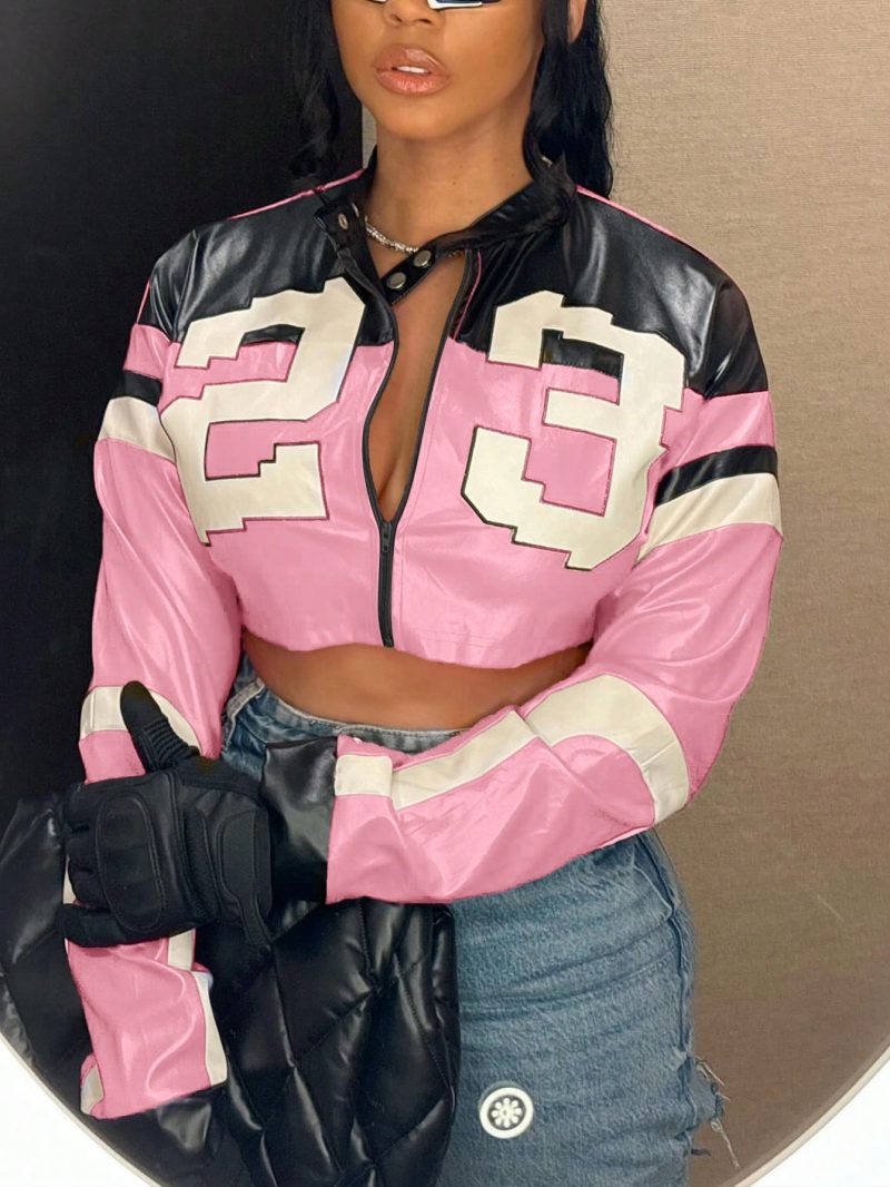 2025 Women's Faux Leather Jacket Short Red Coat Zipper Bomber Jacket Edgy Motorcycle Style Party Tops Casual Outfit Clubwea - Image 7