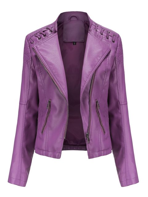 Brown Short Long Sleeve PU Coat Women Fashion Motorcycle Women Leather Jacket Spring and Autumn New Lady's Jaqueta