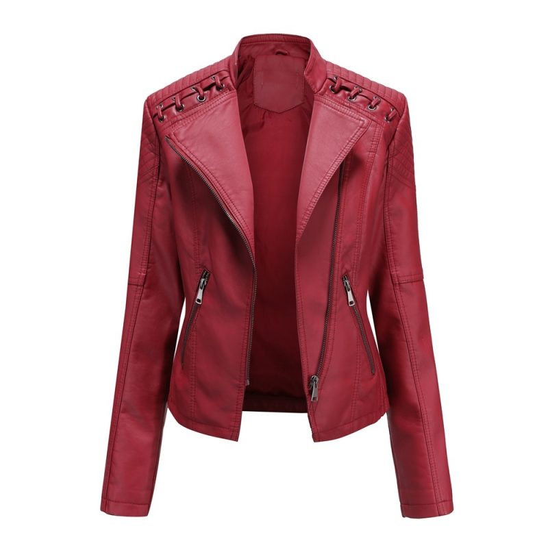 Brown Short Long Sleeve PU Coat Women Fashion Motorcycle Women Leather Jacket Spring and Autumn New Lady's Jaqueta - Image 2