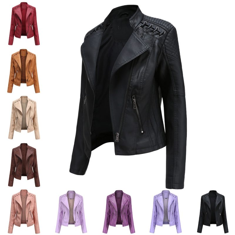 Brown Short Long Sleeve PU Coat Women Fashion Motorcycle Women Leather Jacket Spring and Autumn New Lady's Jaqueta - Image 6