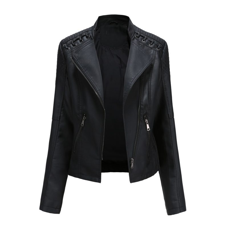 Brown Short Long Sleeve PU Coat Women Fashion Motorcycle Women Leather Jacket Spring and Autumn New Lady's Jaqueta - Image 8