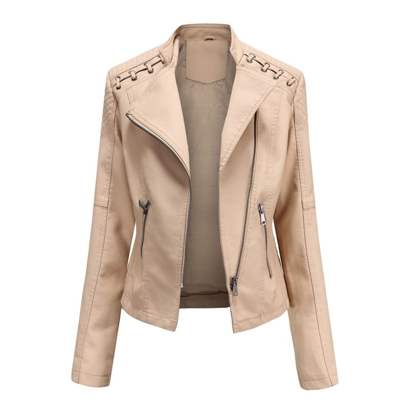 Brown Short Long Sleeve PU Coat Women Fashion Motorcycle Women Leather Jacket Spring and Autumn New Lady's Jaqueta - Image 9