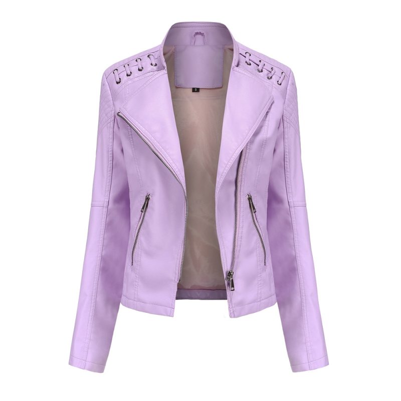 Brown Short Long Sleeve PU Coat Women Fashion Motorcycle Women Leather Jacket Spring and Autumn New Lady's Jaqueta - Image 12