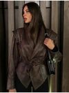2024 Fashion Women Vintage Faux Leather Jacket V Neck Long Sleeve Warm Short Lace Up Coats Autumn Female High Street Outerwear