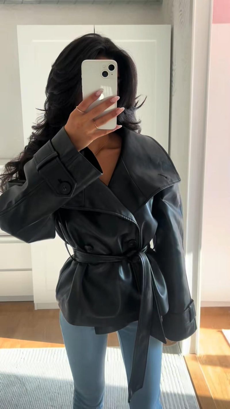 Black Asymmetry Buttons Leather Jackets Women Lapel Long Sleeve Warm Street Jacket 2025 Autumn Winter Lady Thick Outwear New - Image 14