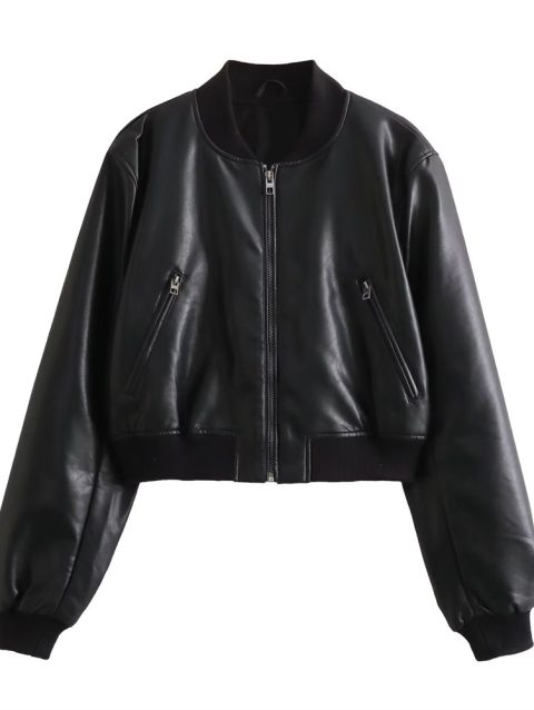 UNIZERA2023 Autumn and Winter New Women's Fashion Versatile Short Motorcycle Faux Leather Pilot Jacket Coat Leather Coat