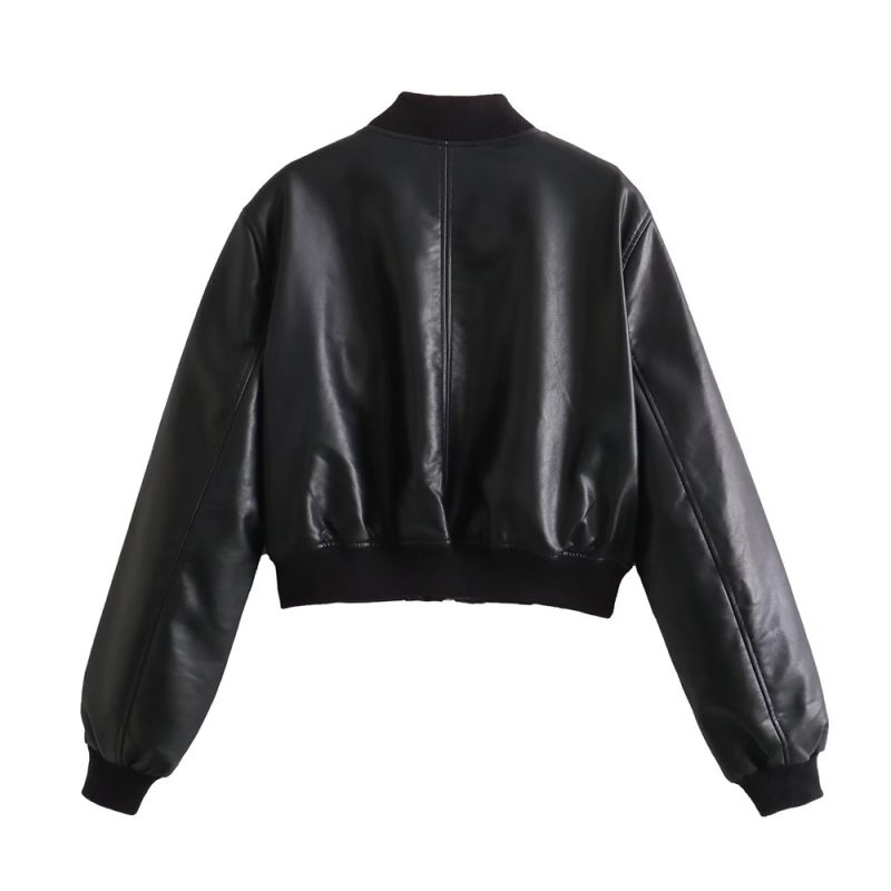 UNIZERA2023 Autumn and Winter New Women's Fashion Versatile Short Motorcycle Faux Leather Pilot Jacket Coat Leather Coat - Image 2