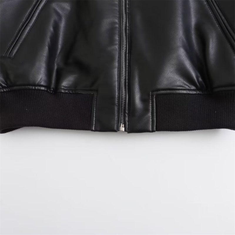 UNIZERA2023 Autumn and Winter New Women's Fashion Versatile Short Motorcycle Faux Leather Pilot Jacket Coat Leather Coat - Image 4