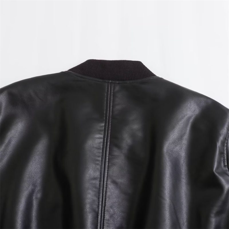 UNIZERA2023 Autumn and Winter New Women's Fashion Versatile Short Motorcycle Faux Leather Pilot Jacket Coat Leather Coat - Image 6