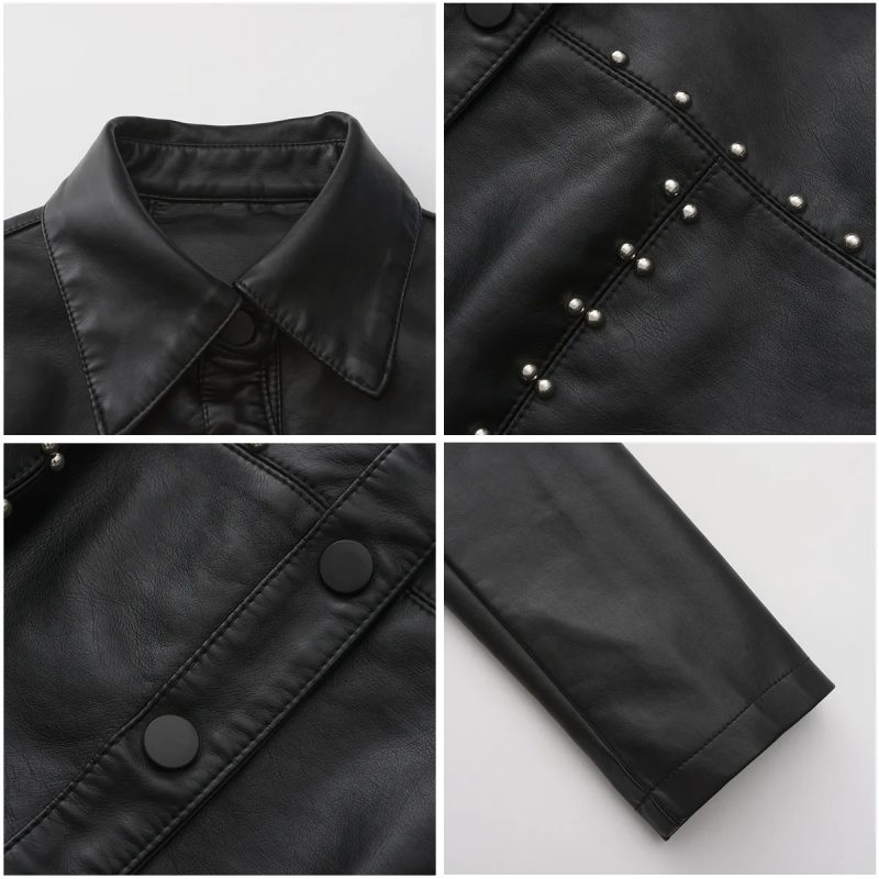 Black Women's PU Jacket, Single Breasted Long Sleeve Leather Jackets Women, Street Fashion Style Coat Tops, Red, Coffee, Beige - Image 2