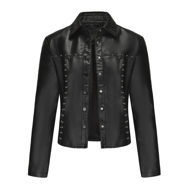 Black Women's PU Jacket, Single Breasted Long Sleeve Leather Jackets Women, Street Fashion Style Coat Tops, Red, Coffee, Beige - Image 3