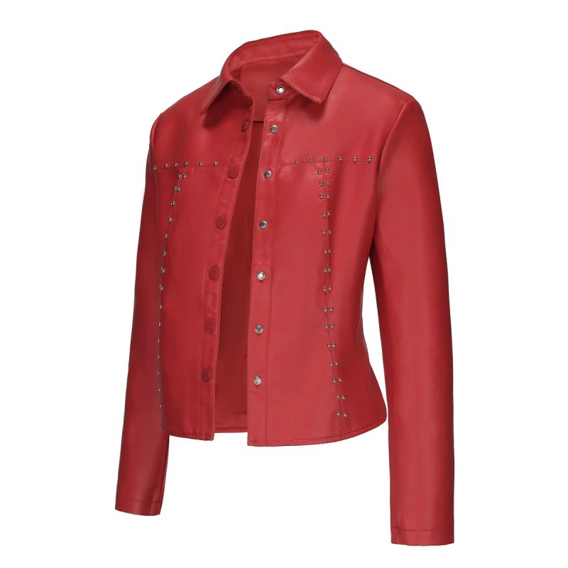 Black Women's PU Jacket, Single Breasted Long Sleeve Leather Jackets Women, Street Fashion Style Coat Tops, Red, Coffee, Beige - Image 7