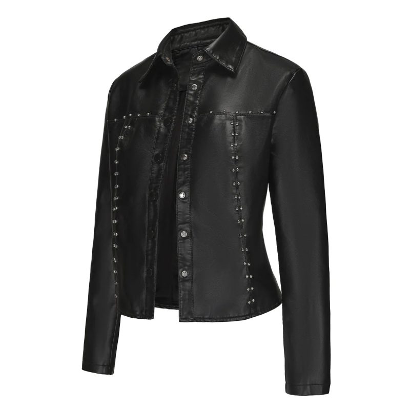 Black Women's PU Jacket, Single Breasted Long Sleeve Leather Jackets Women, Street Fashion Style Coat Tops, Red, Coffee, Beige - Image 8