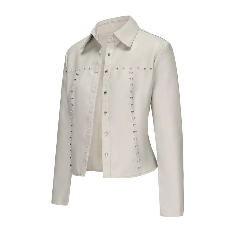 Black Women's PU Jacket, Single Breasted Long Sleeve Leather Jackets Women, Street Fashion Style Coat Tops, Red, Coffee, Beige - Image 11