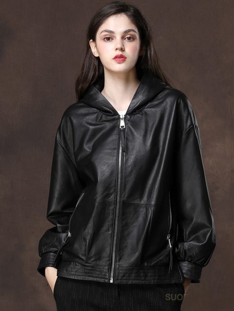 Nerazzurri Spring Autumn Waterproof Black Pu Leather Jacket Women with Hood Zipper Loose Casual Chic Korean Fashion Clothes 2025