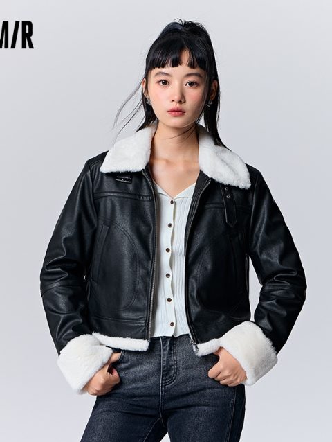 Semir Short Jacket Women PU Faux Leather Quilted Cropped Coat 2025 New Winter Street Style Cool Outerwear for Petite Girls