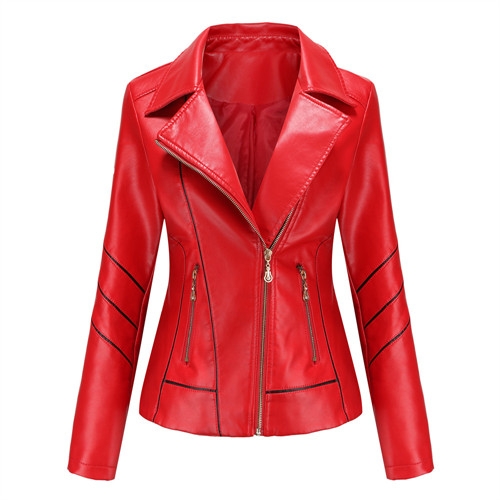 Red PU Faux Leather Jacket Women fashion Casual Biker Jackets Outwear Female Tops spring and autumn Black Leather Jacket Coat - Image 7