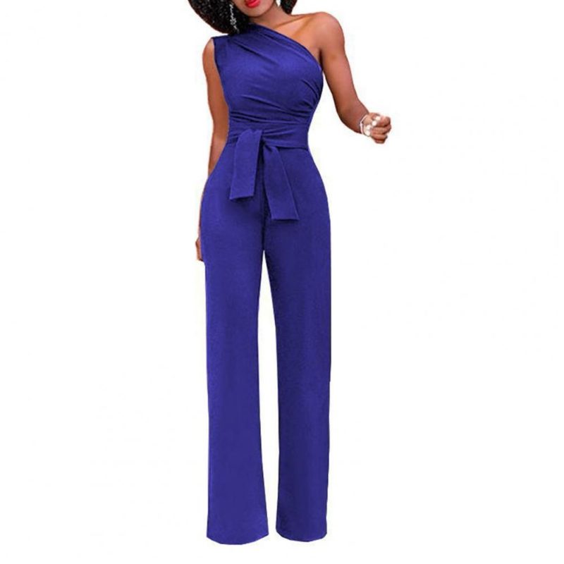Sexy One Shoulder Rompers Womens Jumpsuit Summer Sleeveless Belt Wide Leg Elegant Lady New Size Bodycon Jumpsuits White Black - Image 7