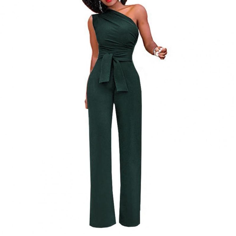 Sexy One Shoulder Rompers Womens Jumpsuit Summer Sleeveless Belt Wide Leg Elegant Lady New Size Bodycon Jumpsuits White Black - Image 9