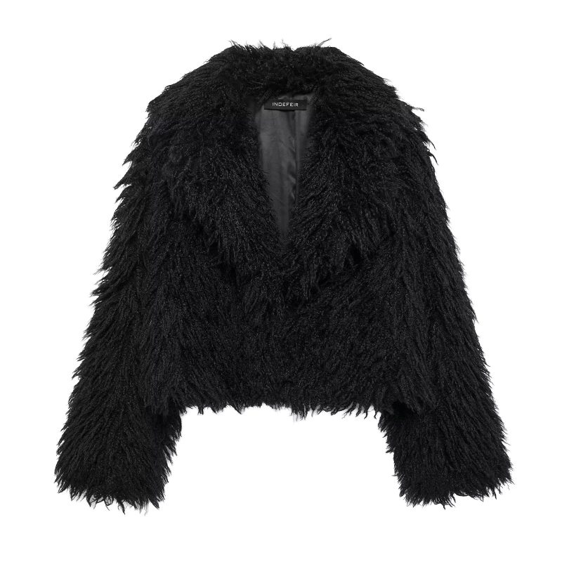 KONDALA 2025 Fall Winter Women Burgundy Casual Faux Fur Jackets Fashion Streetwear Turn Down Collar Warm Oversized Thick Coats - Image 7