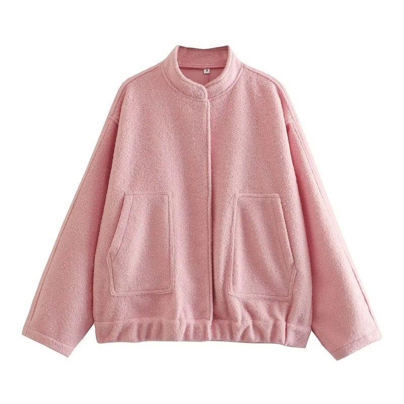TRAFZA Women's Pocket Decoration Loose Peplum Plus Size Pilot Jacket Stand-up Collar Long Sleeve Casual Streetwear Tops Jacket - Image 10