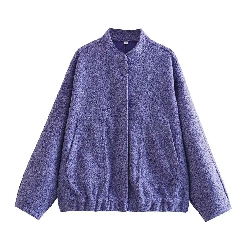 TRAFZA Women's Pocket Decoration Loose Peplum Plus Size Pilot Jacket Stand-up Collar Long Sleeve Casual Streetwear Tops Jacket - Image 12