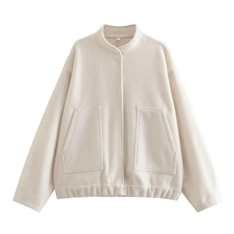 TRAFZA Women's Pocket Decoration Loose Peplum Plus Size Pilot Jacket Stand-up Collar Long Sleeve Casual Streetwear Tops Jacket - Image 17