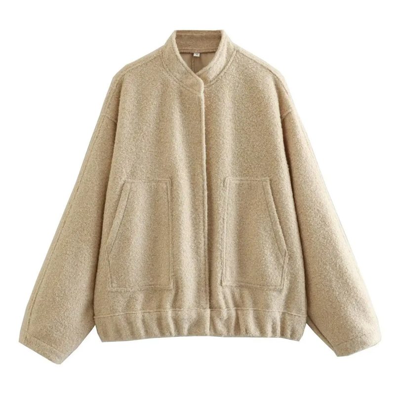 TRAFZA Women's Pocket Decoration Loose Peplum Plus Size Pilot Jacket Stand-up Collar Long Sleeve Casual Streetwear Tops Jacket - Image 18
