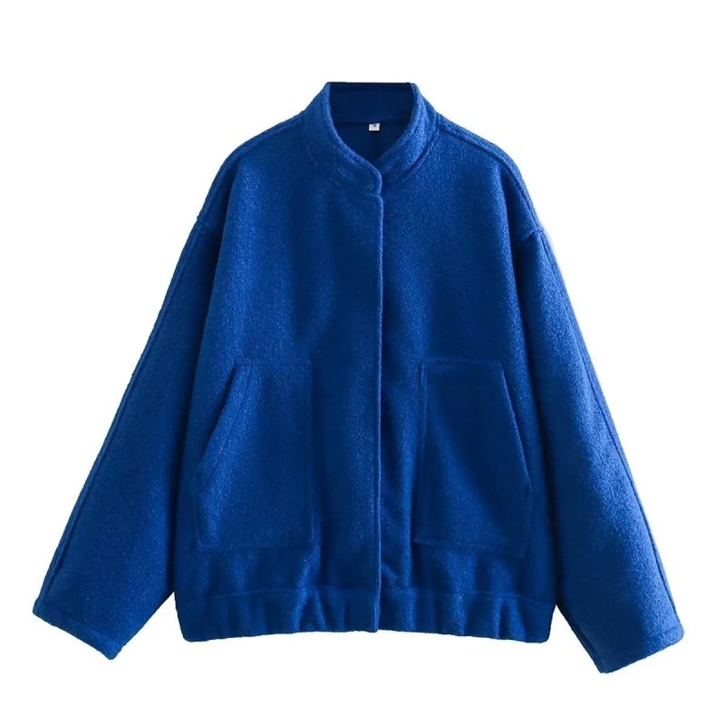 TRAFZA Women's Pocket Decoration Loose Peplum Plus Size Pilot Jacket Stand-up Collar Long Sleeve Casual Streetwear Tops Jacket - Image 20
