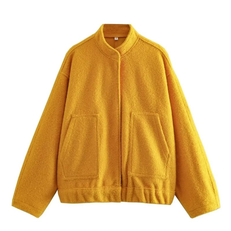 TRAFZA Women's Pocket Decoration Loose Peplum Plus Size Pilot Jacket Stand-up Collar Long Sleeve Casual Streetwear Tops Jacket - Image 21