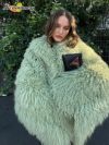 Fashion Green Loose Women Faux Fur Jacket Elegant Stand Neck Full Sleeve Short Thicken Coat Winter New Lady Highstreet Outerwear
