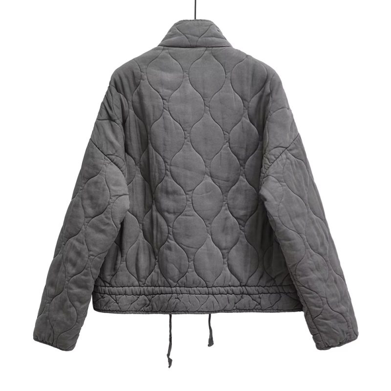 UNIZERA 2024 Autumn New Product Fashion Casual Women's Stand up Collar Long Sleeve Loose Pocket Decoration Cotton Coat - Image 2
