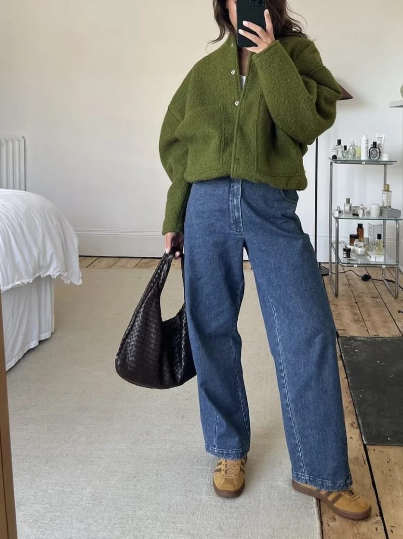 Woman Fashion Loose Gray Warm Baseball Jacket Autumn Casual Oversized Bomber Jacket Girls Vintage Thick Warm Outwear - Image 5