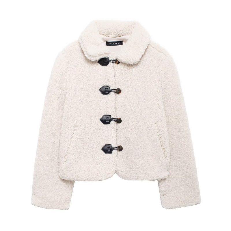 TRAFZA Vintage Women Plush Texture Fleece Coat 2024 Female Loose Single Breasted Jacket Long Sleeved Comfortable Outerwear - Image 7