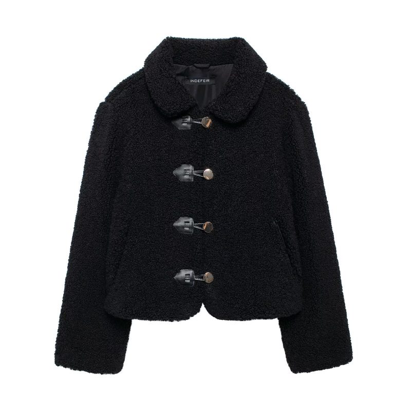 TRAFZA Vintage Women Plush Texture Fleece Coat 2024 Female Loose Single Breasted Jacket Long Sleeved Comfortable Outerwear - Image 8