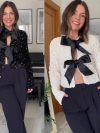 European and American Crew Neck Lace-up Short Sexy Nightclub Sequined Long-sleeved Jacket Winter Clothes Women