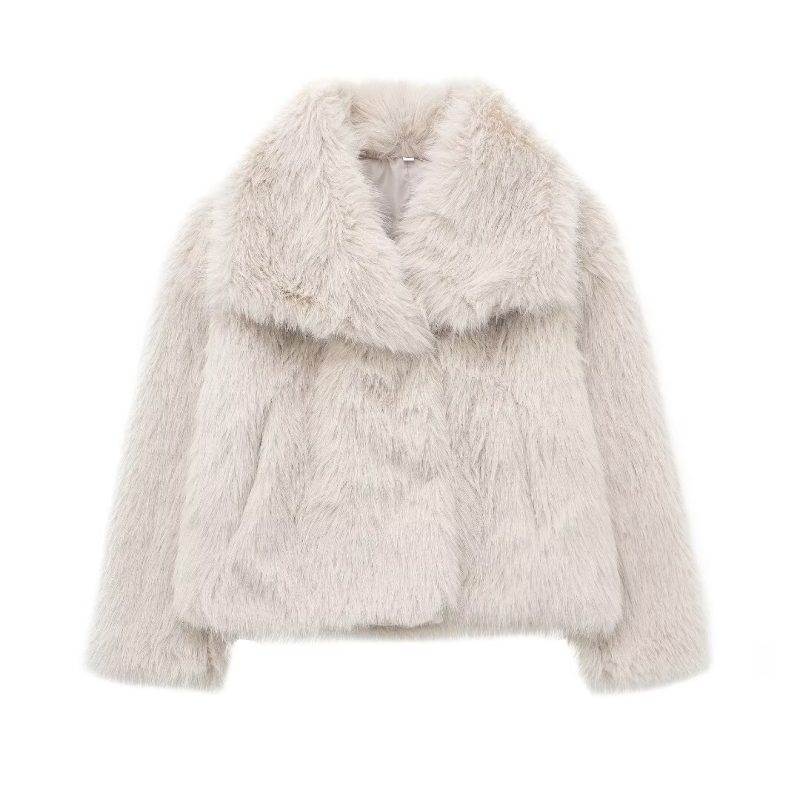 TRAFZA Women Vintage Cropped Faux Fur Jacket Coat 2024 Elegant Loose Long Sleeve Jacket Female Thick High Street Outerwear - Image 9