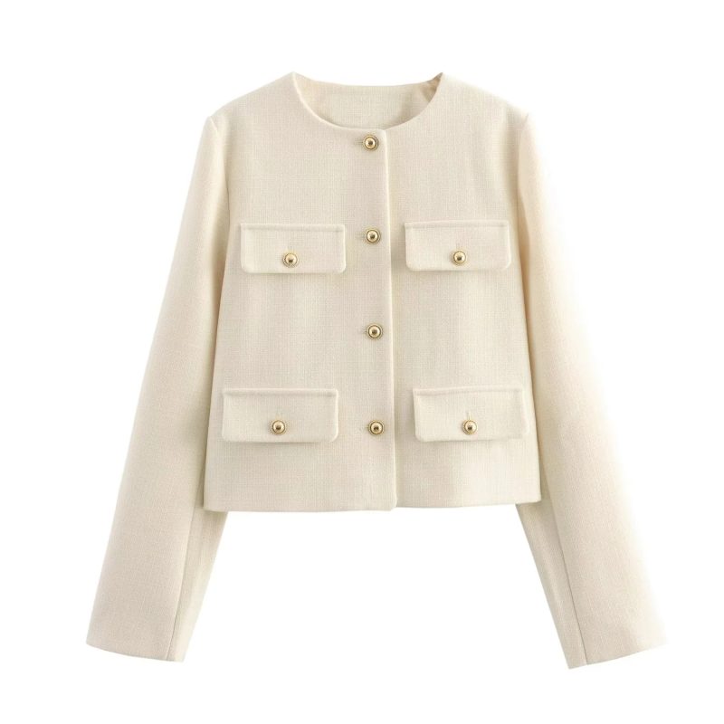 TRAF Woman Outerwears Autumn Long Sleeve Cropped Jacket For Women Winter Button Demi-Season Short Coats Elegant Women's Coat - Image 8