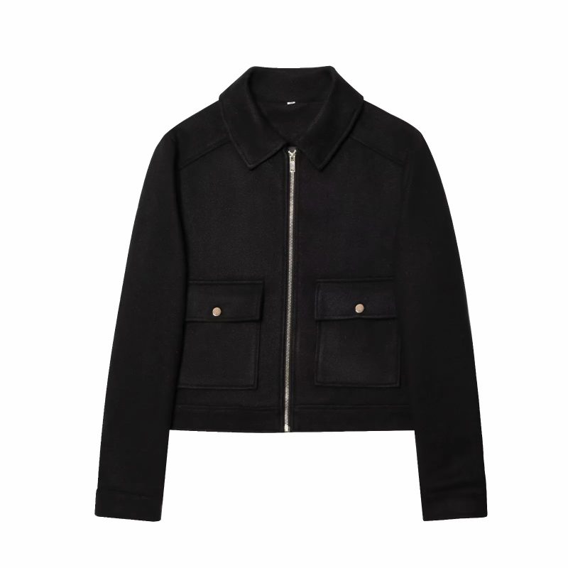 Women's Zipper Jacket Coat New Winter Long Sleeve Pocket Outerwear Coat Short Street Elegant Women's Jacket - Image 11
