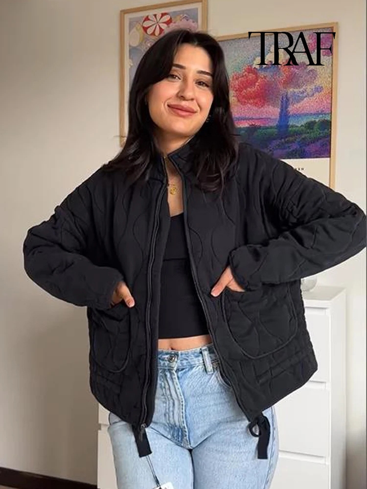 Women's Fashion Diamond Plaid Cotton Jacket Winter Warm Pocket Jacket Vintage Casual Loose Long Sleeve Zipper Street Jacket - Image 5