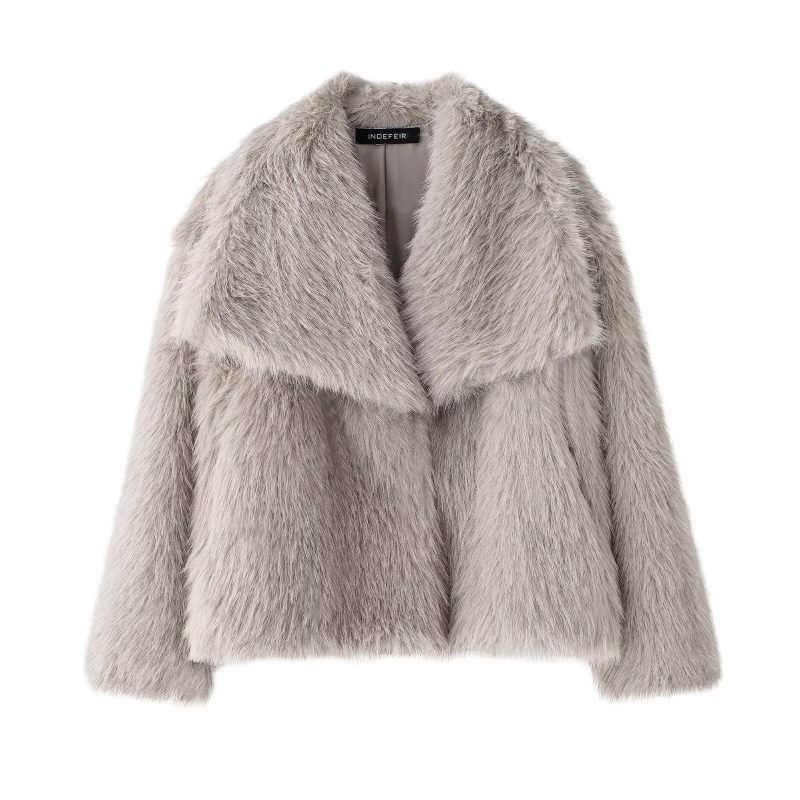 TRAFZA Winter Casual Women Solid Faux Fur Jackets 2024 Lapel Long Sleeve Patchwork Buttons Designer Coats Female Fashion Outwear - Image 7