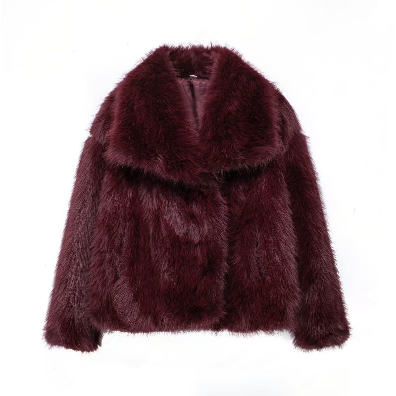 TRAFZA Winter Casual Women Solid Faux Fur Jackets 2024 Lapel Long Sleeve Patchwork Buttons Designer Coats Female Fashion Outwear - Image 10