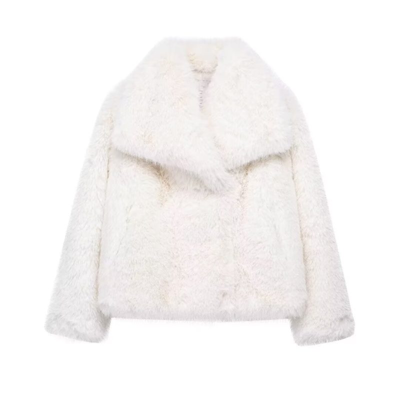 TRAFZA Winter Casual Women Solid Faux Fur Jackets 2024 Lapel Long Sleeve Patchwork Buttons Designer Coats Female Fashion Outwear - Image 12