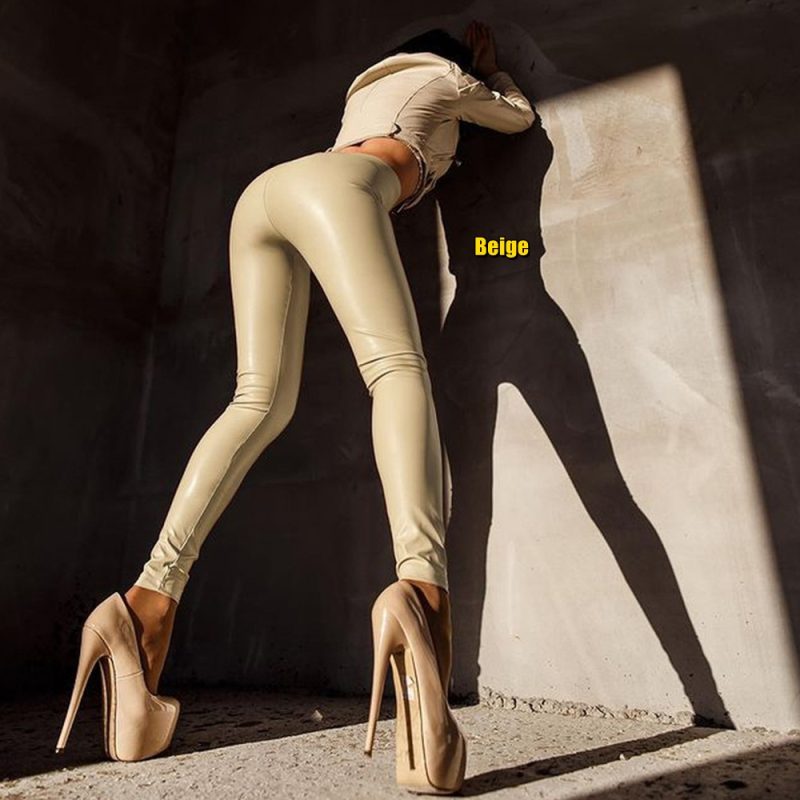 Plus Size Women's Fashion Skinny Leather Leggings Long Pants Female High Waisted Stretchy Trousers Leather Pants - Image 7
