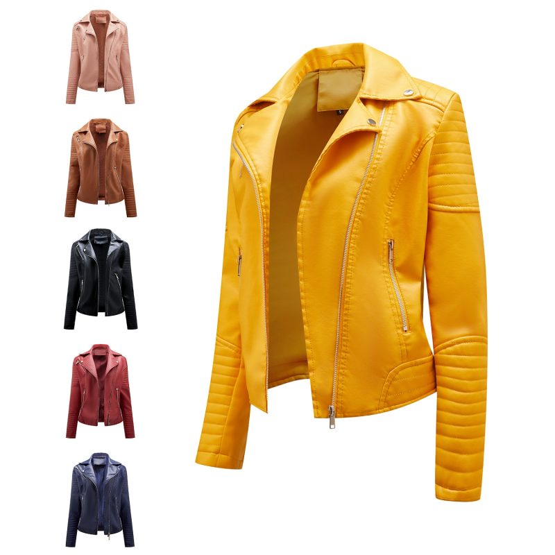 YJKDYK 2025 Spring Autumn Women's Motorcycle Uniform Female Slim Fit Collar Slanted Zipper Leather Jacket Women Cool Coats