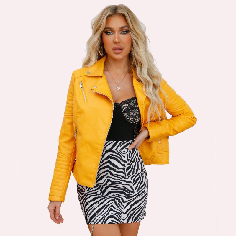 YJKDYK 2025 Spring Autumn Women's Motorcycle Uniform Female Slim Fit Collar Slanted Zipper Leather Jacket Women Cool Coats - Image 2