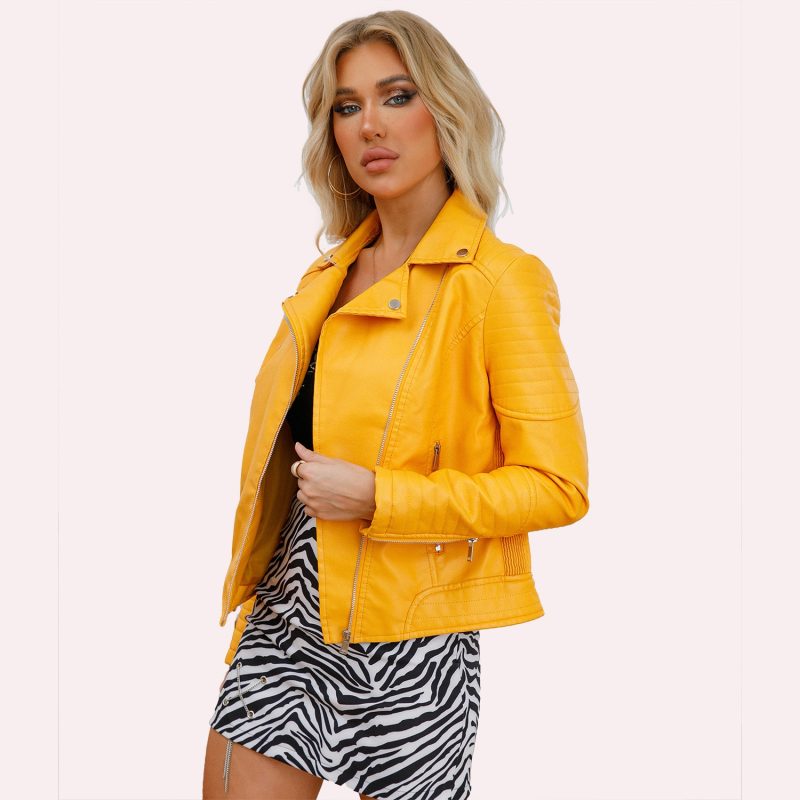 YJKDYK 2025 Spring Autumn Women's Motorcycle Uniform Female Slim Fit Collar Slanted Zipper Leather Jacket Women Cool Coats - Image 3