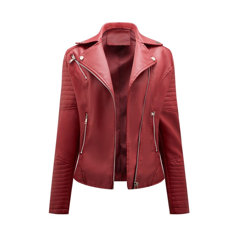 YJKDYK 2025 Spring Autumn Women's Motorcycle Uniform Female Slim Fit Collar Slanted Zipper Leather Jacket Women Cool Coats - Image 6